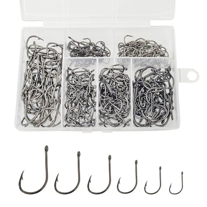 200pcs-300pcs Small Barbed Fishing Hooks Black High Carbon Fishing Hooks Set 6# 8# 10# 12# 14# 16# with Plastic Box - color: 300pcs black