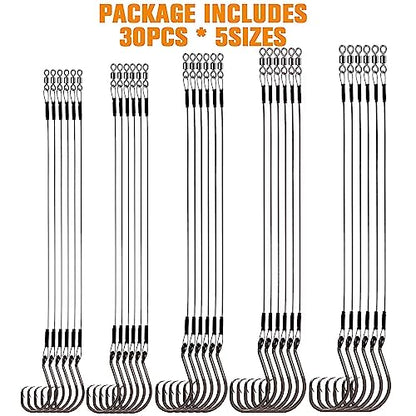 Dovesun 30PCS/20PCS Circle Hooks Fishing Pre-Rigged Catfish Rig for Saltwater Freshwater Catfish Hooks with Wire Leader 2/0 4/0 6/0 8/0 10/0 - color: B-2/0 Circle Hooks Kit-20PCS