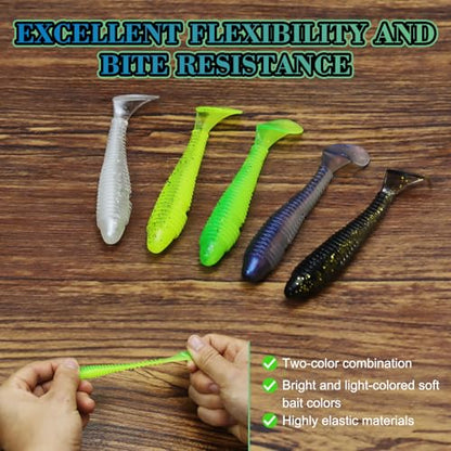 Soft Fishing Lures, 6.5cm/8cm Paddle Tail Swimbaits Soft Plastic Lures Kit for Bass Trout Walleye Crappie 30pcs/40pcs… - color: B-6.5cm/2.55in-40pcs
