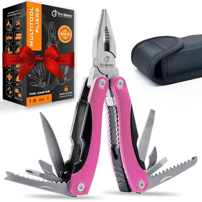 Pink Multitool 15-in-1 for Mom, Wife, Daughter, Grandma, Practical EDC Multi Tool Pliers, Pocket Knife with Safety-Locking, Great for Hiking, Camping, Simple Repairs, Car Glove Box - style: Pink Multitool