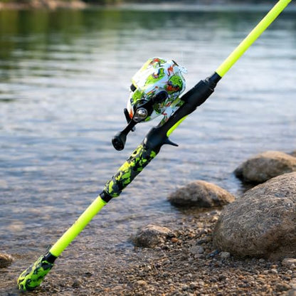 Sougayilang Spincast Combo – IM7 Graphite 2-Piece Travel Rod, EVA Handle, 17.5LB Drag, 7+1 Bearings, Left/Right Interchangeable, Pre-spooled with Mono Line for Kids & Beginners – Pond & Lake Fishing - style: Spincast-6'10''