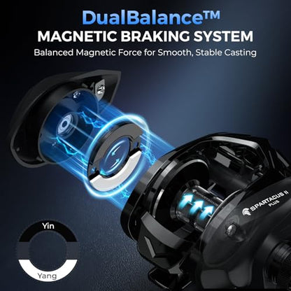 KastKing Spartacus II Plus Baitcasting Reel, DualBalance™ Magnetic Braking System, 8.0:1 High-Speed Gear Ratio, Ultralight 6 oz, 7+1 MaxiDur Double-Shielded Ball Bearings, Fishing Reels - color: Right-8.0:1
