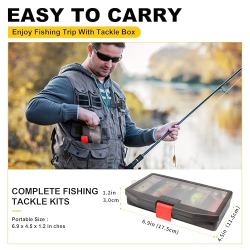 GOTOUR 128/209/240/265pcs Fishing Lures Kit with Tackle Box, All-in-1 Fishing Accessories Gear Set with Soft Lure, Minnow, Crankbait, Hooks, Sinkers, and Terminal Tackle Kit, Fishing Gifts for Men - color: A-128 pcs Standard Lures kit