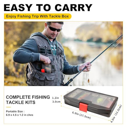 GOTOUR 128/209/240/265pcs Fishing Lures Kit with Tackle Box, All-in-1 Fishing Accessories Gear Set with Soft Lure, Minnow, Crankbait, Hooks, Sinkers, and Terminal Tackle Kit, Fishing Gifts for Men - color: A-128 pcs Standard Lures kit