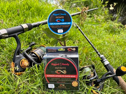 Rigged and Ready Infinite Hi-Performance Fishing Braid 10 to 66lb 4.5 to 30kg PE Coated Line 200m Braided 8 Strand Low Diam No Stretch Long Cast Abrasion Resistant Fast Sink River Lake Sea Fishing