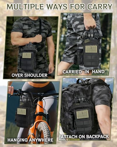 COOLYARD Water Bottle Holder with Strap Crossbody Sling Carrier Bag with Phone Pocket Molle Tactical Pouch for Walking Hiking Camping Gym Travel - color: Black Camo