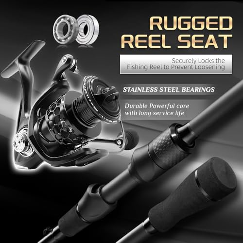 ROOBLINOS BASS Hunter Fishing Rod and Spinning Reel Combo 6.9ft Lightweight Carbon Fiber Fishing Pole Set Freshwater & Saltwater Bass Trout and Panfish Lakes Rivers Fishing - color: BASS HUNTER+GTA2-2000
