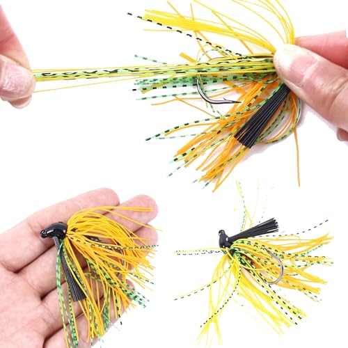 Bass Jigs, 5pcs/Box, 2.76in/0.35oz, Medium Size, J Hook, Silicone & Metal Material, Weedless Design, Ideal for Bass, Trout, Walleye & More