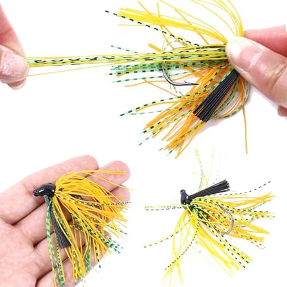Bass Jigs, 5pcs/Box, 2.76in/0.35oz, Medium Size, J Hook, Silicone & Metal Material, Weedless Design, Ideal for Bass, Trout, Walleye & More