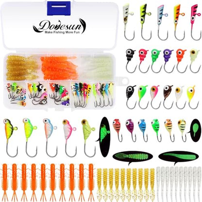 Dovesun Fishing Kit Ice Fishing Jigs Ice Fishing Lures Walleye Fishing Lures Crappie Jigs 135pcs/58pcs/45pcs/34pcs/30pcs/8pcs - color: A-Ice fishing jigs 58pcs