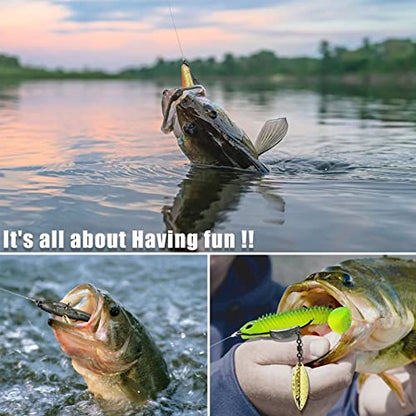 Weighted Swimbait Hooks, 6pcs Underspin Swimbait Hook with Twistlock, Weighted Crank Hooks with Gold/Silver Spinner Blades for Soft Fishing Lures - color: E(4/0#, 1/3oz, 6-pack)