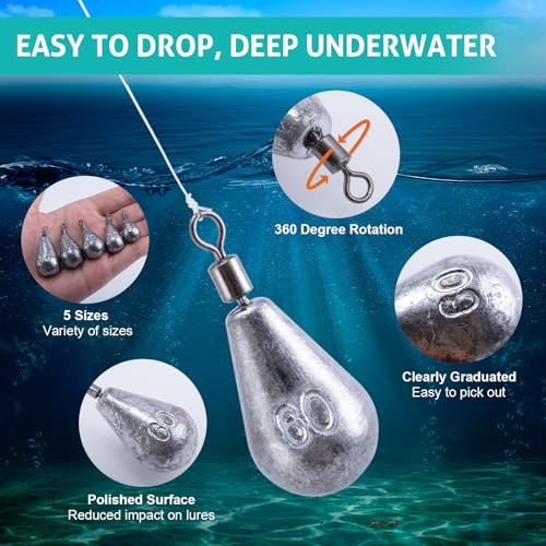Goture Tungsten Teardrop Drop Shot Weights, 1/32 oz x 10, Ideal for Saltwater, Freshwater, Bass Fishing - size: 2oz - 5pcs