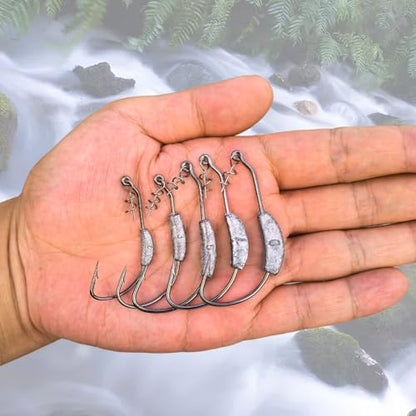 Weighted Swimbait Hooks with Twist Lock,Weighted Fishing Hooks for Soft Plastic Worm Lures Freshwater Saltwater Fishing 1/16 7/64 3/16 1/4 5/16oz - size: 5/16oz-4/0-20Pack