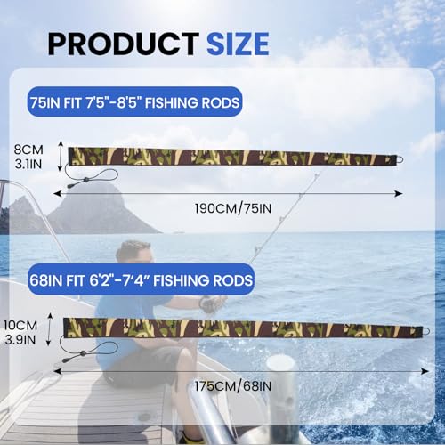 Neoprene Camo Fishing Rod Sleeves,Fishing Pole Sleeves,Fishing Rod Socks | UV Resistance,Puncture Resistant, Protect Casting, Spinning, Trolling Fishing Rods, Storage, tangled-free,75in,68in,60in - color: Green camo, size: 75"