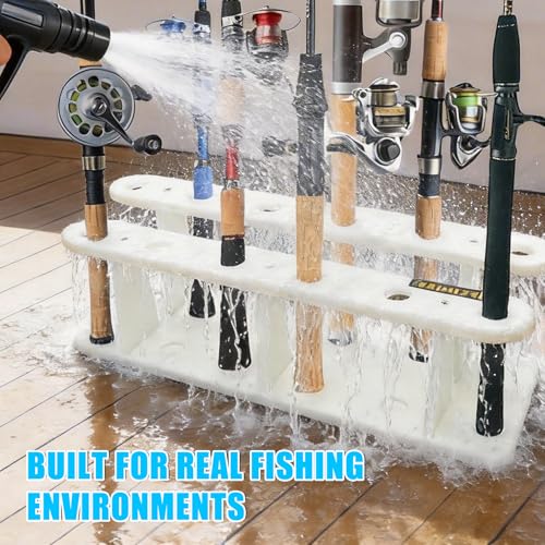 Heavy-Duty HDPE Fishing Rod Holder Rack for 12 Rods – Deck & Dock Mount Rod Storage with Stainless Steel Hardware, Wide Spacing Design for Large Reels, UV & Corrosion Resistant - size: 12 Rods