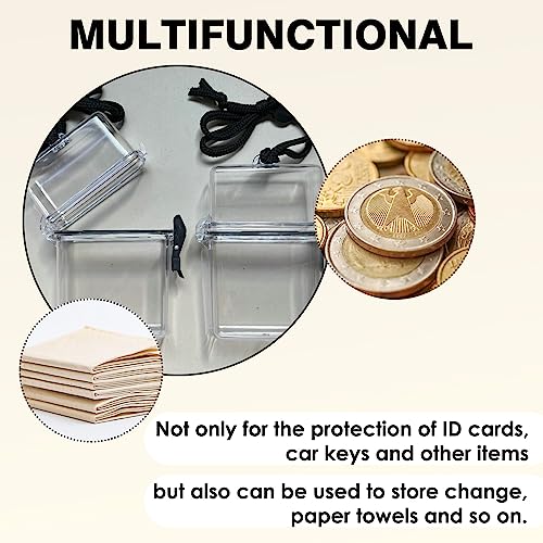 Waterproof ID Card Badge Holder Case - Floating Sports Case with Hanging Ring and Rope - Money and Key Holder - Small Waterproof Case for Swimming, Boating