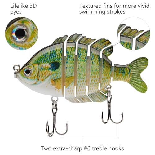 BASSDASH SwimPanfish Multi Jointed Panfish Bluegill Swimbaits Hard Topwater Bass Lures Fishing Lure Crank Saltwater 3.5in/0.85oz - color: Natural Bluegill