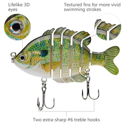 BASSDASH SwimPanfish Multi Jointed Panfish Bluegill Swimbaits Hard Topwater Bass Lures Fishing Lure Crank Saltwater 3.5in/0.85oz - color: Natural Bluegill