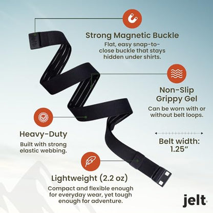 JeltX Adjustable Elastic Belts for Men and Women, Non-Slip Stretch Belt with Magnetic Belt Buckle and Grippy Gel - color: Black