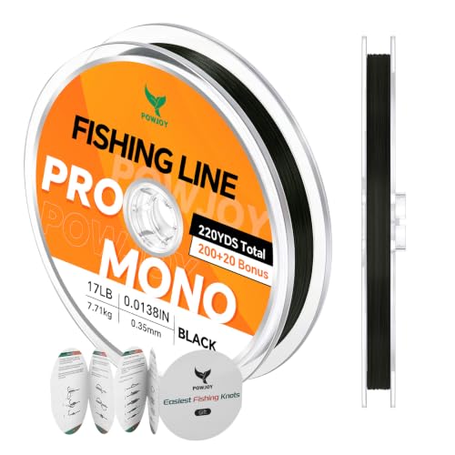 Monofilament Fishing Line with Knot Guide Card, Tangle-Free Snap Ring for No More Mess, Low Memory Smooth Casting Nylon Mono String, 15/20/30/50/80LB, 220-1050 Yards - color: Black, size: 15LB 220Yards