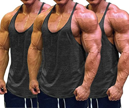 Muscle Cmdr Men's Bodybuilding Stringer Tank Tops Y-Back Gym Fitness Workout Training Running T-Shirts Athletic Quick Dry Top - color: 0black*3ps, size: Large