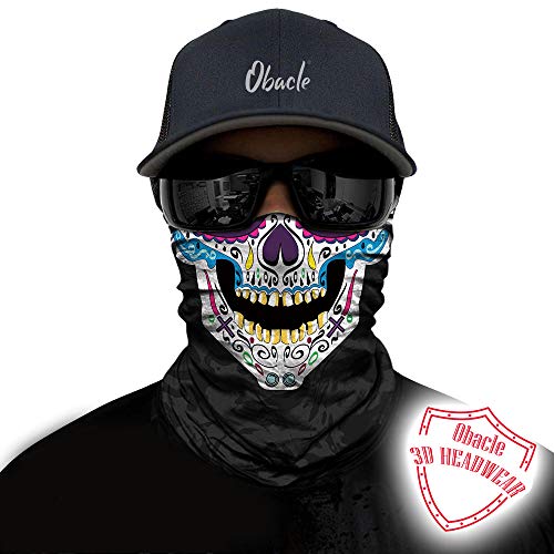 Obacle Skull Face Mask for Women Dust Wind Sun Protection Rave Festival Riding - color: Skull Purple Blue Face Open Mouth
