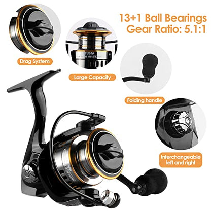 Carbon Fiber Telescopic Fishing Rod Reel Combo with Compact Carrier Bag | Portable Collapsible Spinning Pole Reel Kit Fishing Gear Set Travel Fishing Rod Kit Fishermen Gift for Freshwater Saltwater