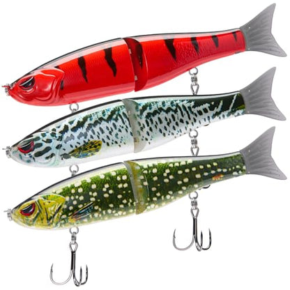 Bassdash SwimShad Glide Baits Jointed Swimbait Bass Pike Salmon Trout Muskie Fishing Lure,3-Pack - color: Blue Mackerel +Red Perch +Northern Pike, size: 7in/2.2oz