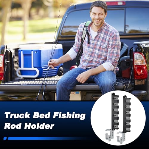 2X Aluminum Fishing Rod Holder for Truck Bed, Capacity, Stable C-Clamp Mount, Fishing Pole Storage Rack Holder for Truck Pickup Boat