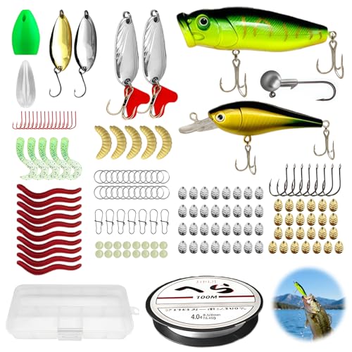 127Pcs Fishing Lures Kit for Bass Trout, Complete Tackle Box with Topwater Frog Minnow Soft Plastics Jigs Hooks & Weights, Freshwater Saltwater Fishing Gear Gifts for Men Dad