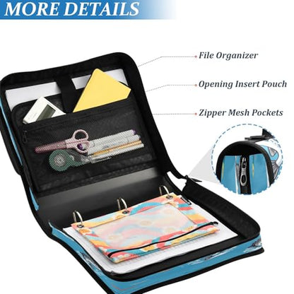 Fish Blue Lure Bass Funny 3 Ring Zipper Binder with Strap 1.5 inch 500 Sheet Capacity File Folder Storage Organizer