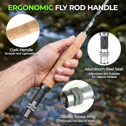 TOPFORT Fly Fishing Rod and Reel Combo, 4-Piece Fly Rod Kit with Complete Fly Fishing Gear: Fly Rod, Pre-Spooled Fly Fishing Reel, Fishing Flies, Leader, Forceps, Nipper and Carrying Case - color: 5/6# 2.43m 8FT Fly Fishing Rod and Reel Combo