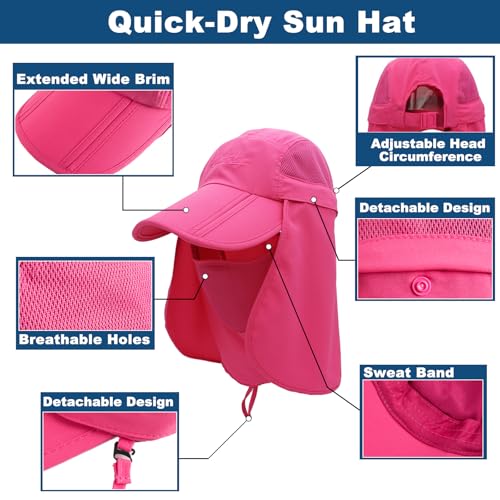 Surblue Neck Face Flap Outdoor Cap UV Protection Sun Hats Fishing Hat Quick-Drying UPF50+ - color: Rosered, size: Small