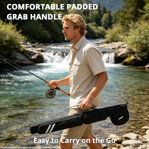 PEKREWS Fly Rod Case, 30.5 inch Fly Fishing Bag Fit 9' 4-Piece Fly Rod and Reel with Padded Reel Pouch, 2 Side Pockets, Portable Hard Travel Fishing Rod Case with Shoulder Strap, Pole Tube For Angler - color: Black