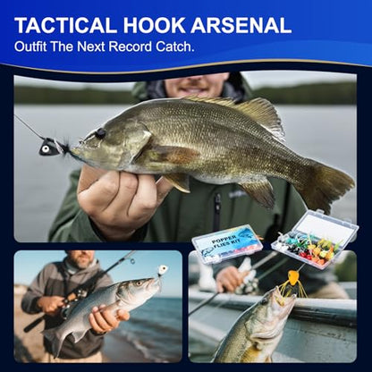 16 Pcs Topwater Fishing Lures Fly Fishing Poppers, 8 Color Popper Lures for Bass Bluegill Crappie Trout Salmon Panfish Perch, Topwater Lures Kit