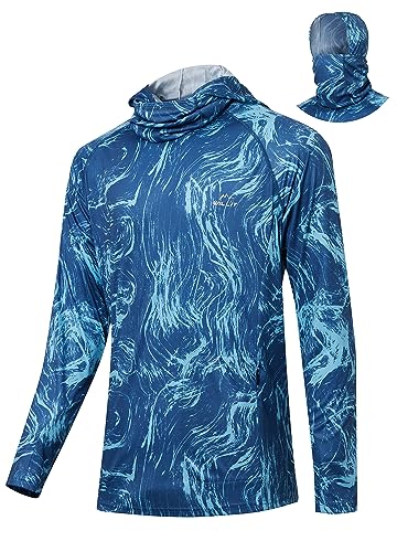 Willit Men's UPF 50+ Sun Protection Hoodie with Built-in Mesh Mask, Long Sleeve Cooling Fishing Shirt - color: Blue Wave, size: Large