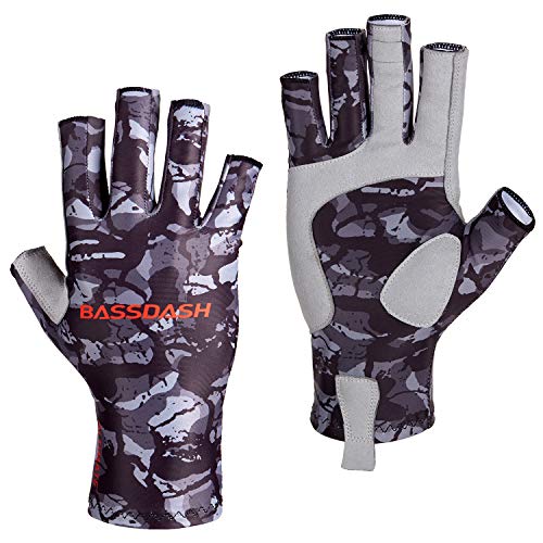 Bassdash ALTIMATE UPF 50+ Sun Protection Fingerless Fishing Gloves Men - color: Black Camo, size: Medium