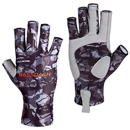 Bassdash ALTIMATE UPF 50+ Sun Protection Fingerless Fishing Gloves Men - color: Black Camo, size: Medium