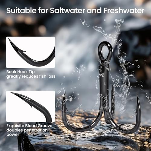 Pristis 3X Strong Fishing Treble Hooks, High Carbon Steel Sharp Barbed Tripple Round Bend Hook Kit Set for Lure Bait, Needle Point for Saltwater Freshwater Bass Trout Tuna Catfish Pike - size: #4 - 32 Pack