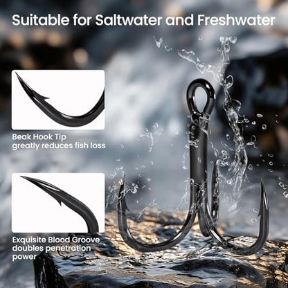 Pristis 3X Strong Fishing Treble Hooks, High Carbon Steel Sharp Barbed Tripple Round Bend Hook Kit Set for Lure Bait, Needle Point for Saltwater Freshwater Bass Trout Tuna Catfish Pike - size: #4 - 32 Pack