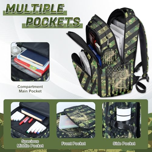 Fishing Backpack Set for Boys, Kids Camo Fish Backpack for School with Lunch Box and Pencil Case Coin Purse, School Bookbag for Boys - color: Fishing