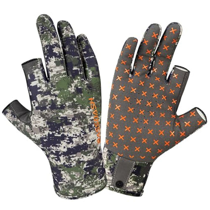 BASSDASH Unisex Fingerless Camo Hunting Gloves for Men's Women's Early Season Warm Weather UPF 50+ Lightweight Fishing Photography HG03 - color: Woodland Ⅱ, size: X-Large