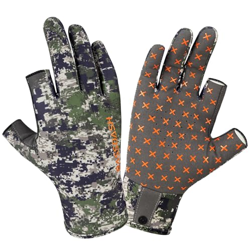 BASSDASH Unisex Fingerless Camo Hunting Gloves for Men's Women's Early Season Warm Weather UPF 50+ Lightweight Fishing Photography HG03 - color: Woodland Ⅱ, size: Large