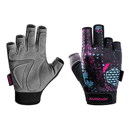 BASSDASH Astro Fishing Gloves Men’s Women’s Fingerless Gloves for Game Fishing Kayaking Paddling Sailing MTB - color: Abstraction, size: Small