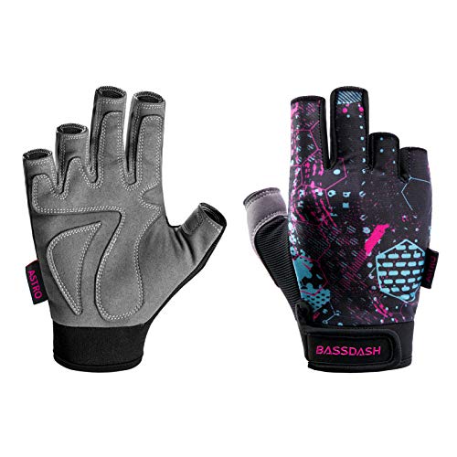 BASSDASH Astro Fishing Gloves Men’s Women’s Fingerless Gloves for Game Fishing Kayaking Paddling Sailing MTB - color: Abstraction, size: Large