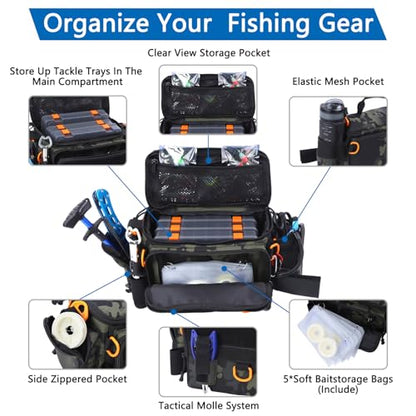 Fishing Tackle Bags with Tackle Box,Waterproof,Padded Shoulder Strap,Gear Storage,Fish Bag with 136 Pcs Fishing Lures Kit,Fish Hook Remover Tool,Fish Lip Gripper,Fishing Plier,Gifts for Men (Green) - color: Green