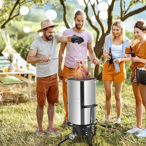 ROVSUN 50QT Turkey Fryer with 54,000BTU Propane Stove, Stainless Steel Outdoor Deep Fryer & Seafood Boiler Steamer with Basket, Thermometer, Lifting Hook & Support Rack for Outdoor Backyard Cooking - size: 50QT