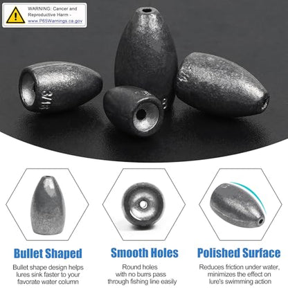 Fishing Weights Bullet Sinkers Flipping Weights for Bass Fishing Punching Carolina Rig Texas Rig Worm Sinker Freshwater Saltwater 1/8oz 3/16oz 1/4oz 3/8oz - style: Mix Size-29pcs