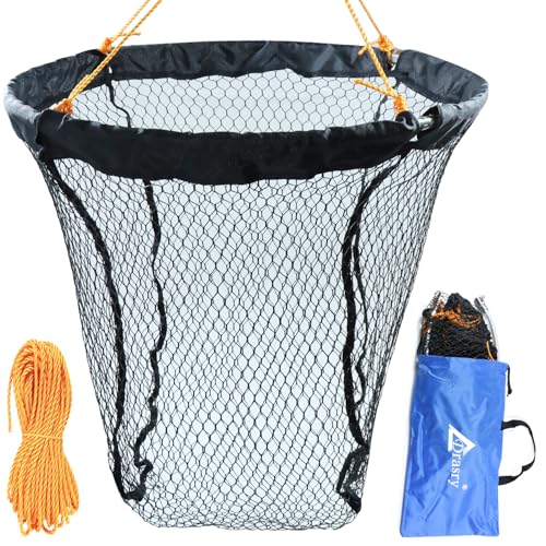 Drasry Foldable Bridge and Pier Fishing Landing Net - High Load-Bearing Aluminum Ring Drop Net for Saltwater Freshwater - Collapsible Basket With 49.2 FT Rope - color: black, size: 23.6*23.6*27.5 IN / 60*60*70cm, style: 0.99*0.59 in Mesh