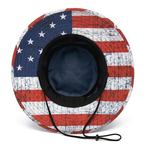 Soul of Adventure Bucket Hat | UV 50+ for Adults | Sun Protection with Adjustable Fit, Moisture-Wicking Fabric - color: American Flag Navy